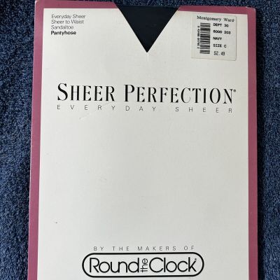 Around The Clock Sheer Perfection Panty Hose Size C Navy Blue Sheer to Waist